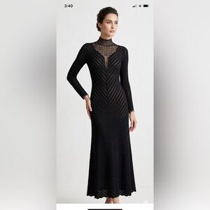 St. John Black crystal embellish Long Sleeve Knit Dress